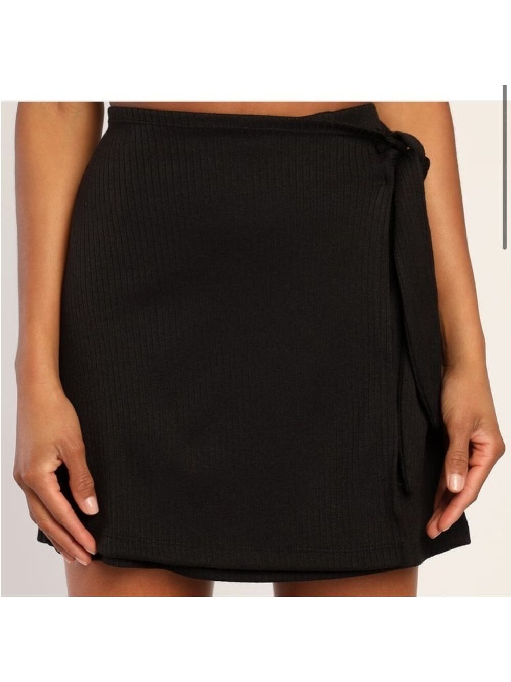 NWT Lulus Black Faux Wrap Ribbed Mini Skirt - Picture 3 of 5